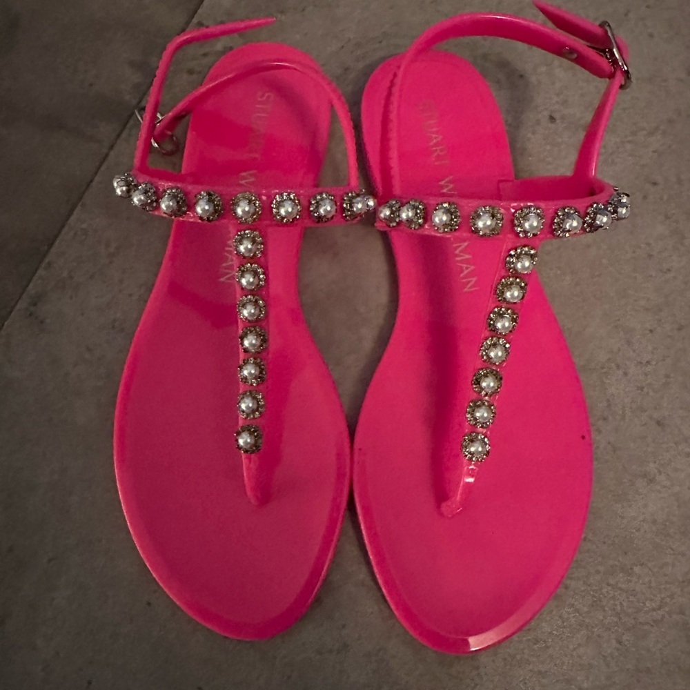 NWOT Women's - Stuart Weitzman Goldie Pearl Crystal Pink Jelly Sandals, Size 7